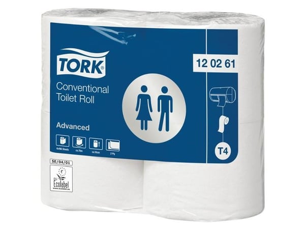 Toiletpapir Tork T4 Advanced 2-lags hvid - (24 ruller pr. karton)