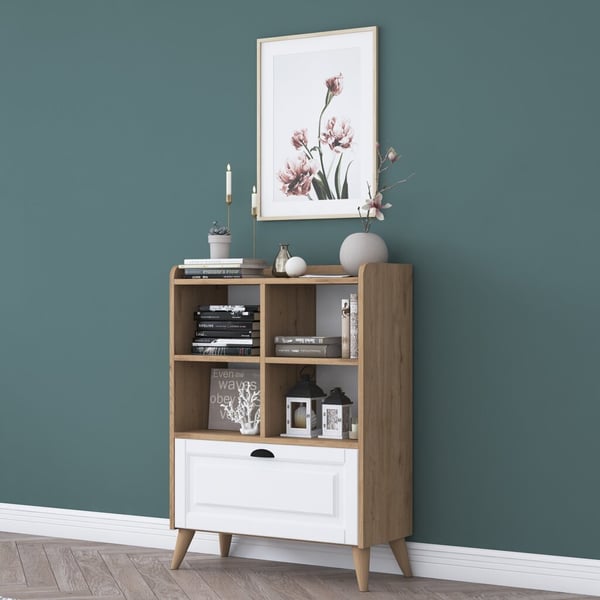 Kommode Asir, 80x130x35 cm, hvid/beige