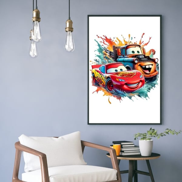 Bilar Poster 40x50 cm – Barnrum Cars Affisch | Färgglad Väggkonst | Perfekt för Bilälskare