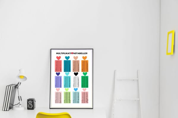 Multiplikationstabell Hjärta Poster 40×50 CM – Gångertabell upp till 12 | Barnrum Affisch | Pedagogisk Väggkonst