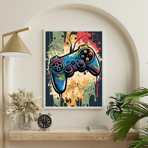 Handkontroller Graffiti Poster 30x40 cm – Gaming Barnrum Affisch | Färgstark Väggkonst | Gamer Dekoration