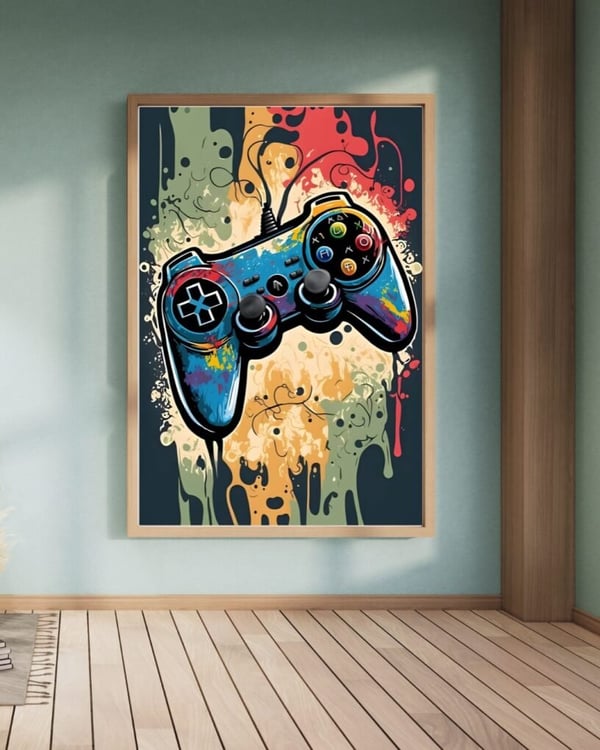 Handkontroller Graffiti Poster 30x40 cm – Gaming Barnrum Affisch | Färgstark Väggkonst | Gamer Dekoration