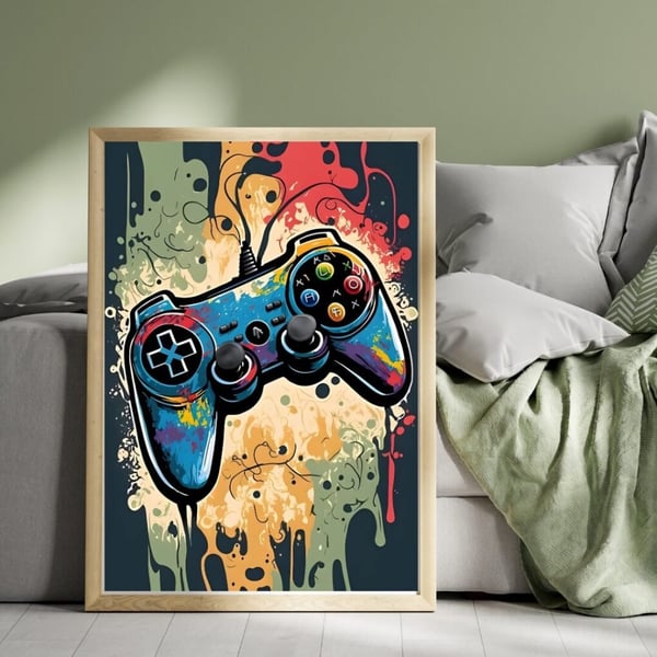 Handkontroller Graffiti Poster 30x40 cm – Gaming Barnrum Affisch | Färgstark Väggkonst | Gamer Dekoration
