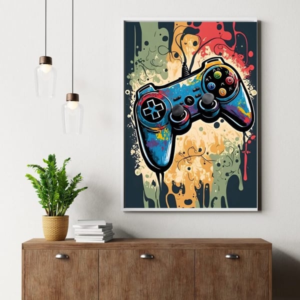 Handkontroller Graffiti Poster 30x40 cm – Gaming Barnrum Affisch | Färgstark Väggkonst | Gamer Dekoration