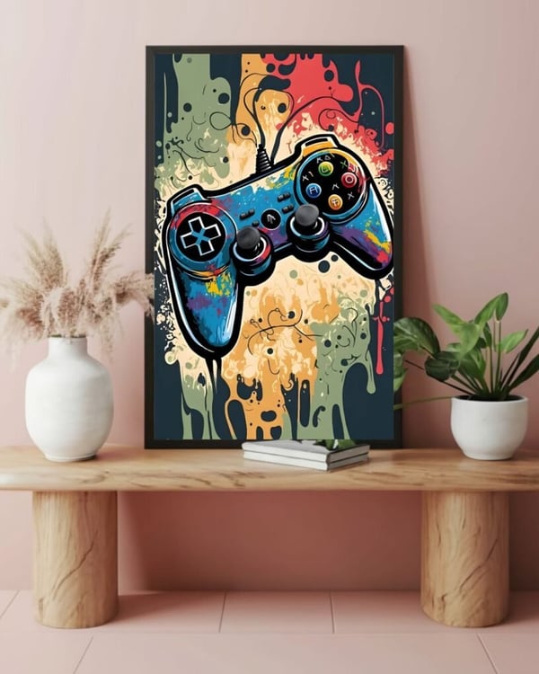 Handkontroller Graffiti Poster 30x40 cm – Gaming Barnrum Affisch | Färgstark Väggkonst | Gamer Dekoration