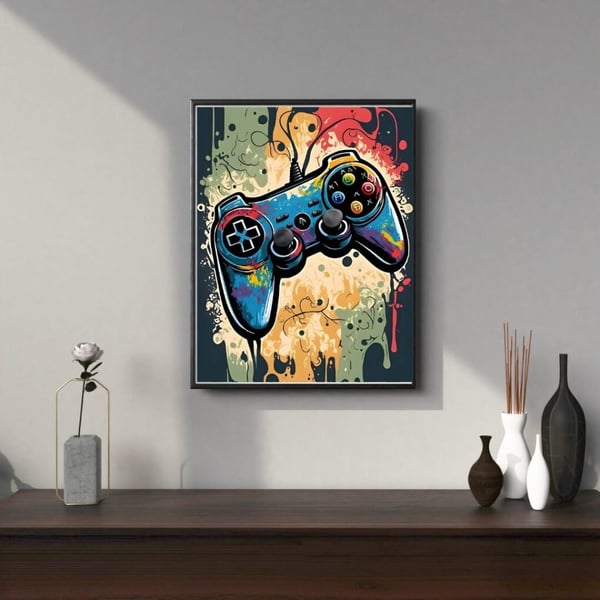 Handkontroller Graffiti Poster 30x40 cm – Gaming Barnrum Affisch | Färgstark Väggkonst | Gamer Dekoration
