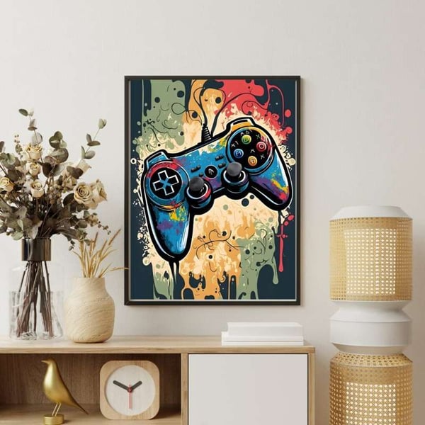 Handkontroller Graffiti Poster 30x40 cm – Gaming Barnrum Affisch | Färgstark Väggkonst | Gamer Dekoration
