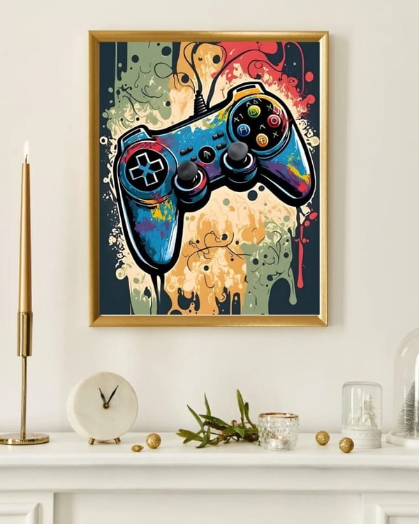 Handkontroller Graffiti Poster 50x70 cm – Gaming Barnrum Affisch | Färgstark Väggkonst | Gamer Dekoration