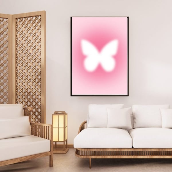 Perhosjuliste 50x70 cm – Vaaleanpunainen Perhosjuliste | Minimalistinen Seinätaide | Moderni Sisustus