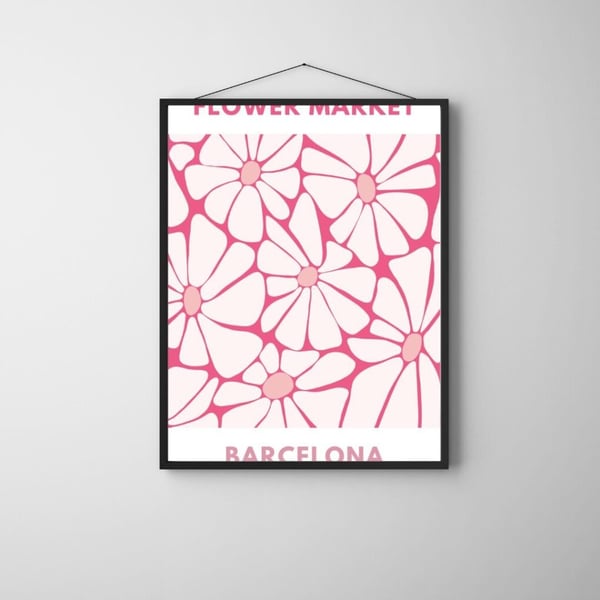 Flower Market Barcelona Plakat 50x70 cm – Rosa Blomst Plakat | Moderne Vægkunst | Trendy Design