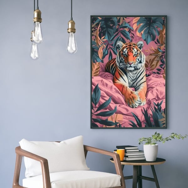 Tiger Poster 50x70 cm – Färgstark Tiger Affisch | Modern Djur Väggkonst | Trendig Dekoration
