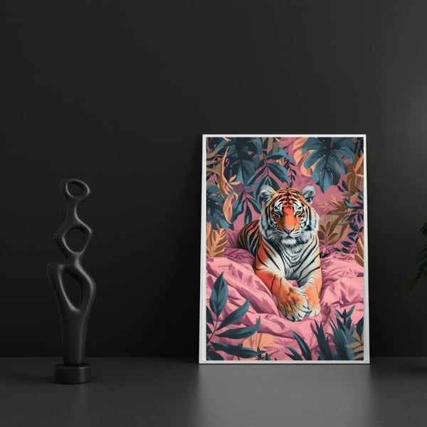 Tiger Plakat 50x70 cm – Farverig Tiger Plakat | Moderne Dyre Vægkunst | Trendy Dekoration