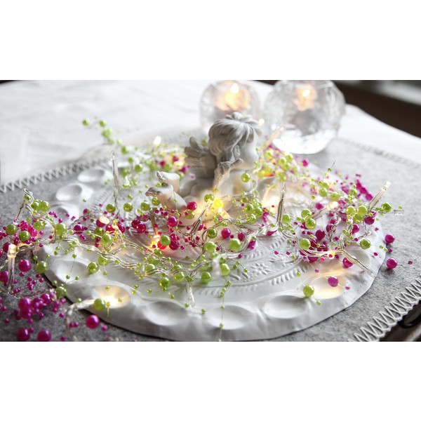 Dukningsdekoration Ljusslinga Pearlz Cerise, 20 LED med TIMER