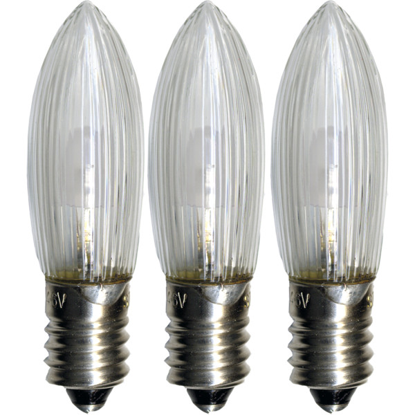 Strömsnåla 3-pack LED-lampa klassisk räfflad stil E10, 10-55volt