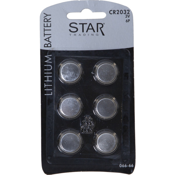 Batteri CR2032, 2032, 6-pack, knappcell, litium