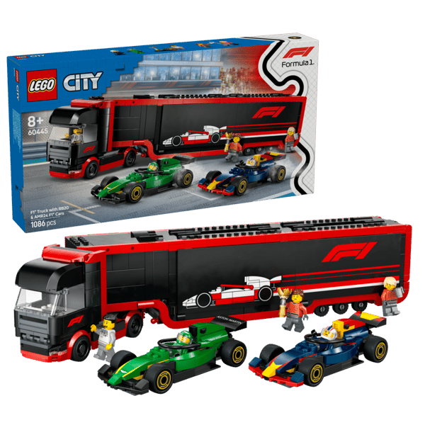 LEGO City F1 lastbil med RB20 och AMR24 F1 bilar 60445