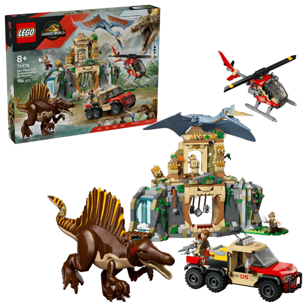 LEGO Jurassic World Flyguppdrag med spinosaurus och quetzalcoatl