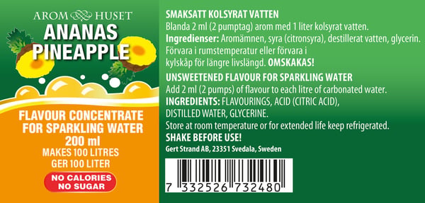Bordsvattenarom 200 ml Ananas pumpflaska, 100 liter dryck