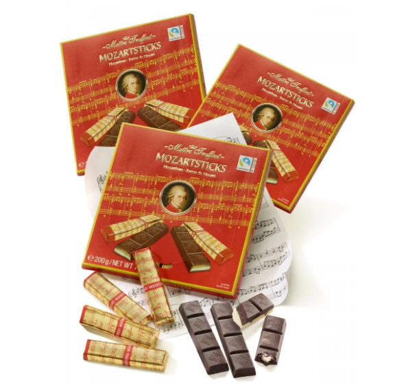 MaitreTruffout Mozartsticks Luksuschokoladebarer med marcipan og nougat 200 g
