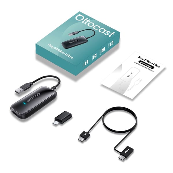 Ottocast Play2Video Ultra - Trådløs alt-i-1-adapter til CarPlay / Android Auto