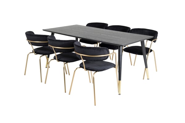 Spisebord og armstol sæt, 75x180x90 cm, sort, MDF