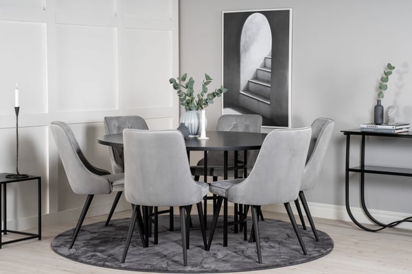 Spisebord og stol sæt, Copenhagen, 140x66x88,5 cm, Sort, Velour