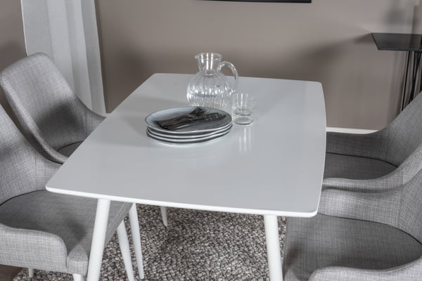 Spisebord og stol sæt, Polar spisebord 75x120x80 cm, hvid, stof
