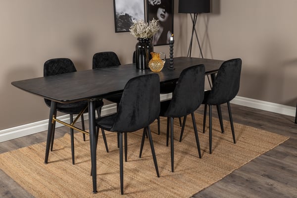 Spisebord og stol sæt, 76x180x85 cm, Sort, MDF
