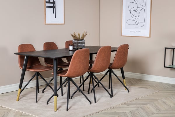 Spisebord og stol sæt, 75x180x90 cm, Sort, MDF
