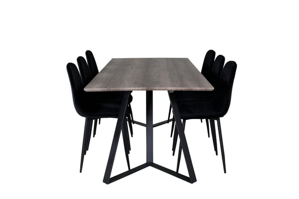 Spisebord og stol sæt, 75x180x90 cm, Grå, MDF, Krydsfiner, Stål