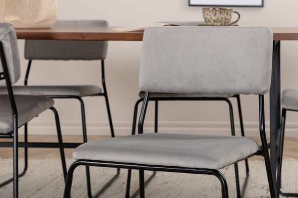 Spisebord og stol sæt, Uno, 74x200x90 cm, Sort, Valnød, Velour