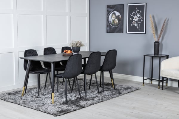 Spisebord og stole sæt, 75x180x90 cm, Sort, MDF, Krydsfiner, Stål