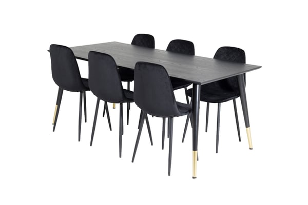 Spisebord og stole sæt, 75x180x90 cm, Sort, MDF, Krydsfiner, Stål