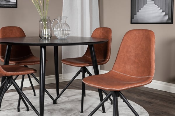 Spisebord og stol sæt, 115 cm, sort, MDF, krydsfiner, stål