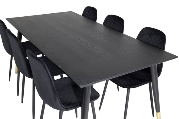Spisebord og stole sæt, 75x180x90 cm, Sort, MDF, Krydsfiner, Stål
