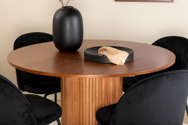 Spisebord og stolesæt, Bianca, Bord: 110 cm diameter, Stol: 50x79,5x49 cm, Sort, Velour