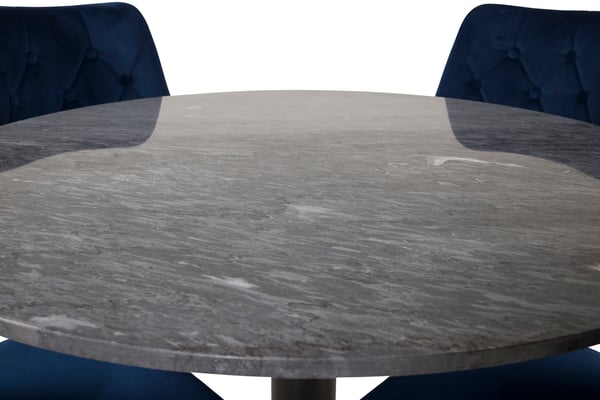 Spisebord og stolesæt, Estelle, 106 cm, grå marmor, blå