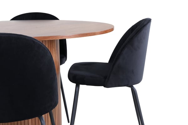 Spisebord og stolesæt, Bianca, Bord: 110 cm diameter, Stol: 50x79,5x49 cm, Sort, Velour
