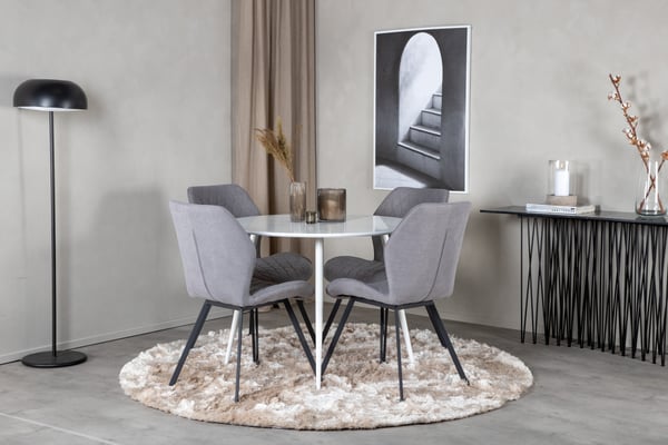 Spisebord og stol sæt, Plaza rundt bord og Gemma stole, 100 cm, hvid, grå, stof