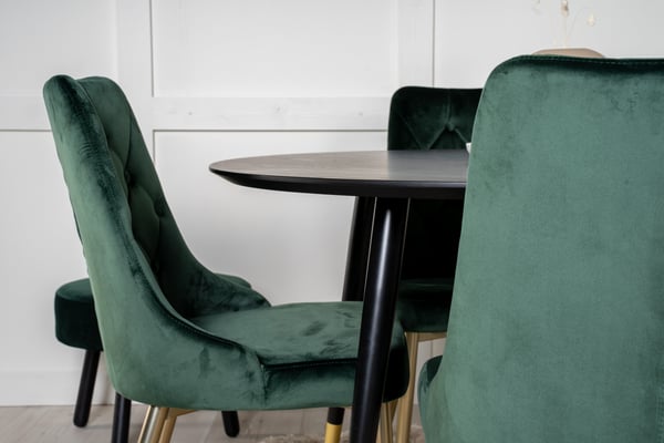 Spisebord og stolesæt, 115 cm, sort, MDF, krydsfiner, stål