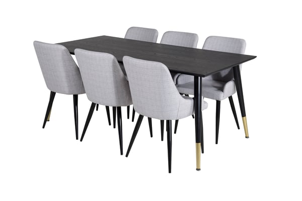 Spisebord og stole sæt, Dipp spisebord, 75x180x90 cm, Sort, Bøjet træ