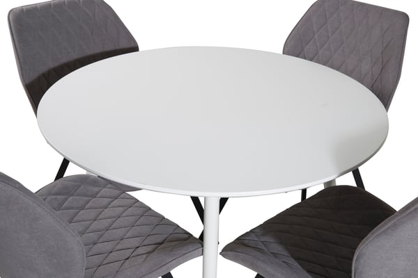 Spisebord og stol sæt, Plaza rundt bord og Gemma stole, 100 cm, hvid, grå, stof