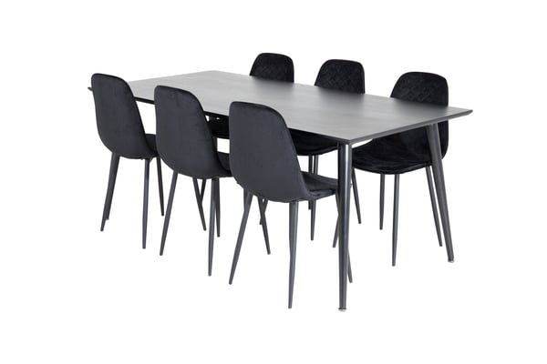 Spisebord og stole sæt, 180x90 cm, sort, MDF, krydsfiner, stål