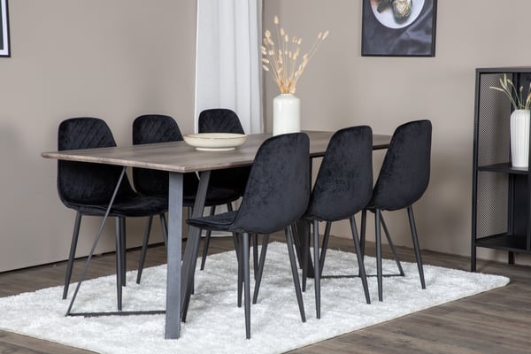 Spisebord og stol sæt, 75x180x90 cm, Grå, MDF, Krydsfiner, Stål
