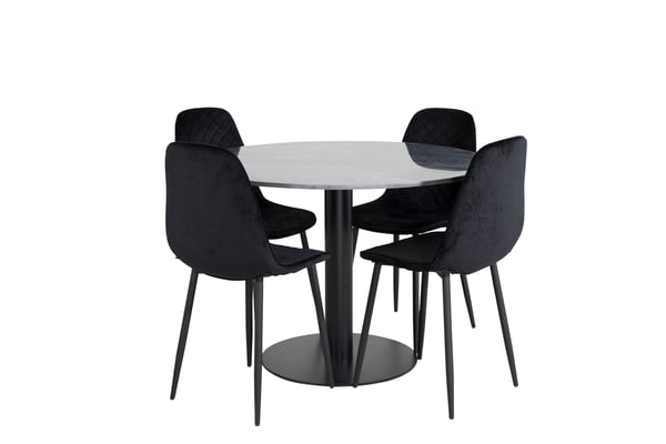 Spisebord og stolesæt, Estelle, bord 106x75 cm, stol 52x86x44 cm, sort