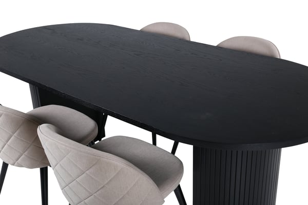Spisebord og stol sæt, Bianca, 200x90x75 cm, Sort, Stof