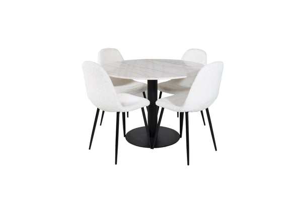 Spisebord og stole sæt, Estelle, 106x75 cm, Hvid, Polyester, Spisemøbler