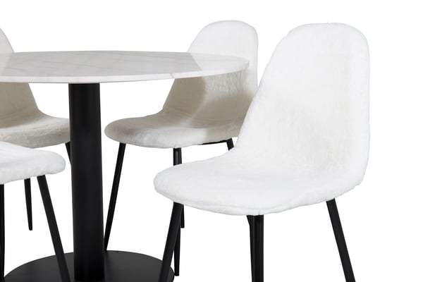 Spisebord og stole sæt, Estelle, 106x75 cm, Hvid, Polyester, Spisemøbler