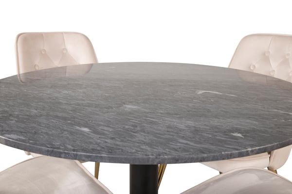 Spisebord og stol sæt, Estelle, 106x75 cm, Sort, Marmor, Velour