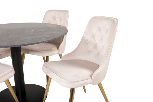 Spisebord og stol sæt, Estelle, 106x75 cm, Sort, Marmor, Velour